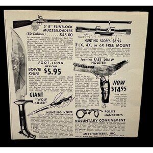 Merchanteers Inc Print Ad Vtg 1962 Firearms Muzzleloaders Scopes Los Angeles CA